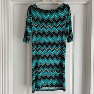 vfish Chevron Print Dress Size Small, Black & Turquoise